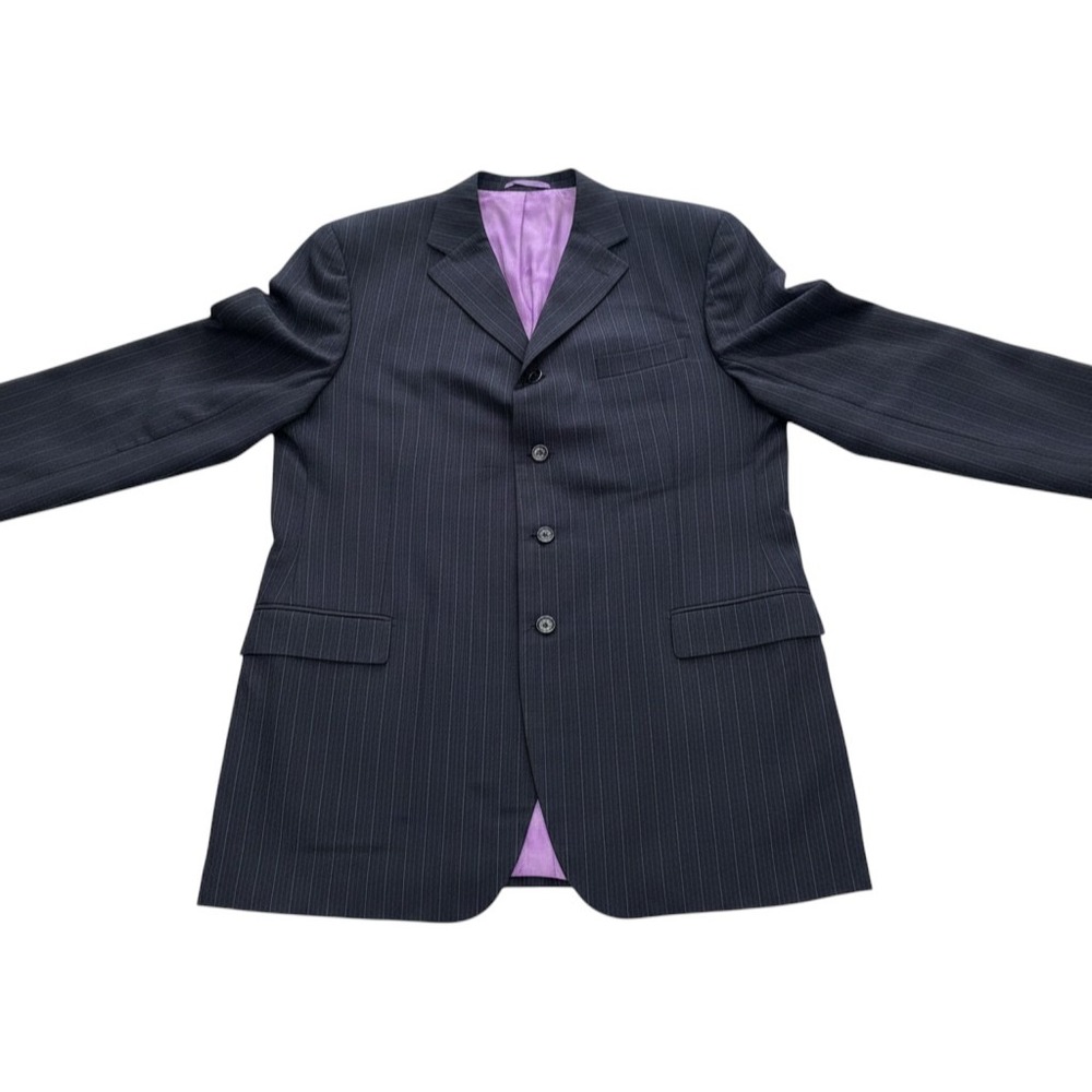 Earvin Magic Johnson Signature Navy Pinstripe Super 120s Wool Blazer 48L Sauro